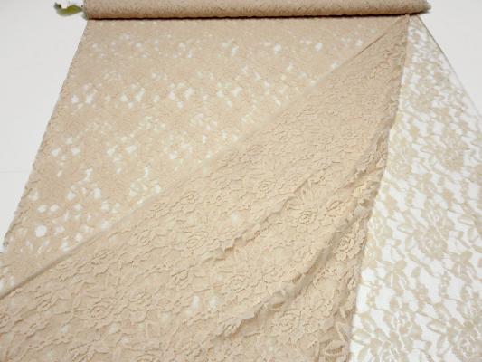 Stoff Stretch Spitze Spitzenstoff Blumen Rosen Ranken Design beige sand Kleiderstoff