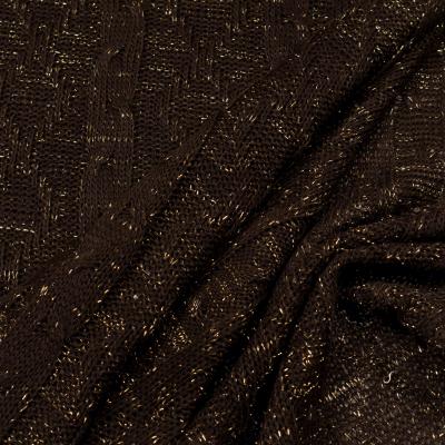 Fabric chunky knit fabric with cable pattern and lurex thread brown gold shiny dress fabric sweater fabric