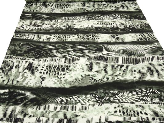Stoff Viskose Jersey Abstrakt Tierfell Design grüngrau schwarz ecrú Kleiderstoff