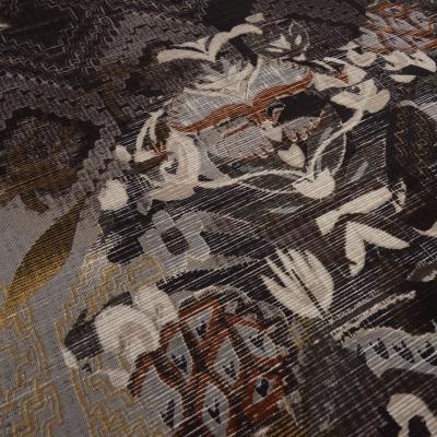 Stoff Viskose Jersey Blumen abstrakt Design braun beige ocker bunt Kleiderstoff