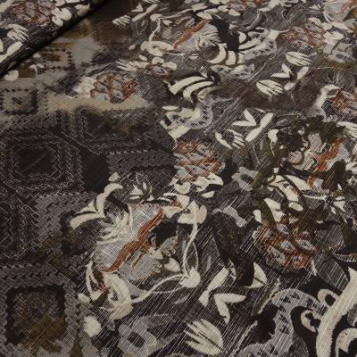 Stoff Viskose Jersey Blumen abstrakt Design braun beige ocker bunt Kleiderstoff