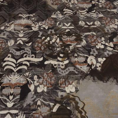 Stoff Viskose Jersey Blumen abstrakt Design braun beige ocker bunt Kleiderstoff