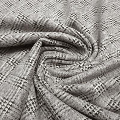 Stoff Feinstrick Jacquard Glencheck Karo schwarz grau wollweiß Kleiderstoff Hosenstoff