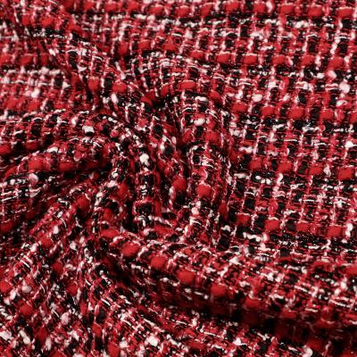 Stoff Bouclé Karo Lurex rot schwarz wollweiß Kostümstoff Mantelstoff Jackenstoff
