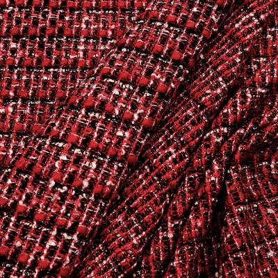 Stoff Bouclé Karo Lurex rot schwarz wollweiß Kostümstoff Mantelstoff Jackenstoff