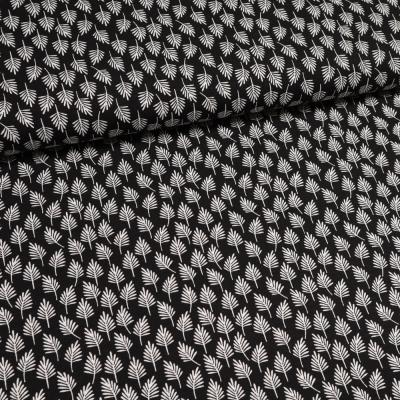 Stoff Viskose Jersey mit Blätter Bäume Tannenbaum Design schwarz weiß Kleiderstoff Kinderstoff
