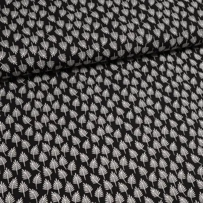 Fabric viscose jersey with leaves trees fir tree design black white dress fabric children's fabric