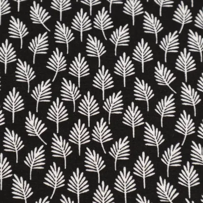 Fabric viscose jersey with leaves trees fir tree design black white dress fabric children's fabric