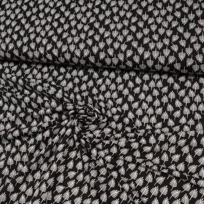 Fabric viscose jersey with leaves trees fir tree design black white dress fabric children's fabric