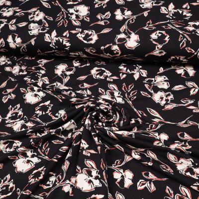 Stoff Viskose Jersey Blumenmuster Rosen Design schwarz rot weiß Kleiderstoff Kinderstoff