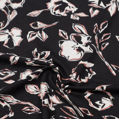Stoff Viskose Jersey Blumenmuster Rosen Design schwarz rot weiß Kleiderstoff Kinderstoff