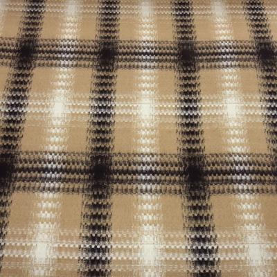 Heavy coat fabric with Glencheck check pattern in beige, black, and off-white