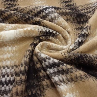 Heavy coat fabric with Glencheck check pattern in beige, black, and off-white