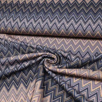 Stoff Strickstoff Jacquard Zick Zack Lurex jeansblau altrosa grau gold Kleiderstoff