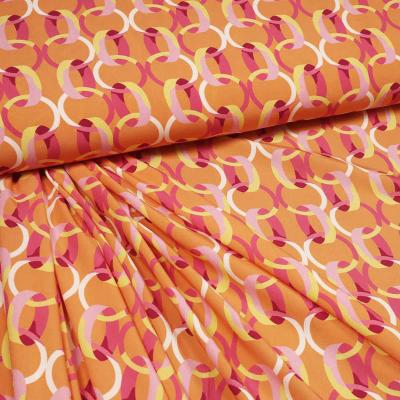 Fabric viscose blouse fabric curls rings design orange pink pink yellow white dress fabric