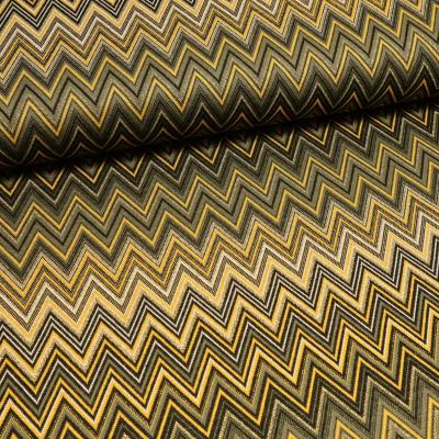 Fabric knitted fabric jacquard zig zag lurex khaki mustard black wool white gold dress fabric