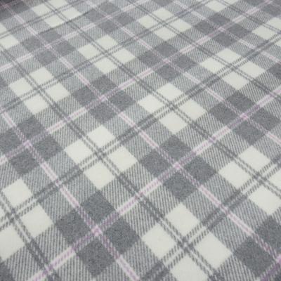 Heavy coat fabric with Glencheck design in gray, off-white, and lilac coat fleece wool fabric dress fabric