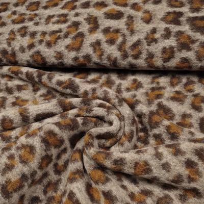 Stoff Musterwalk Walkloden Kochwolle mit Leo Panther Animal-Print Design beige braun lehm Mantelstoff Kleiderstoff