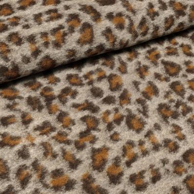 Stoff Musterwalk Walkloden Kochwolle mit Leo Panther Animal-Print Design beige braun lehm Mantelstoff Kleiderstoff