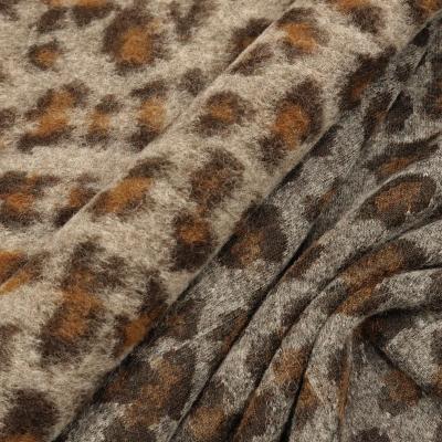 Stoff Musterwalk Walkloden Kochwolle mit Leo Panther Animal-Print Design beige braun lehm Mantelstoff Kleiderstoff
