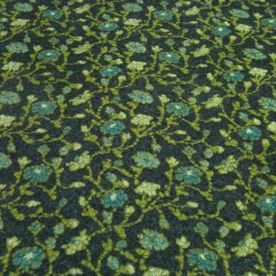 Fabric italian patterned walkloden boiled wool relief flowers tendrils anthracite green petrol coat fabric dress fabric