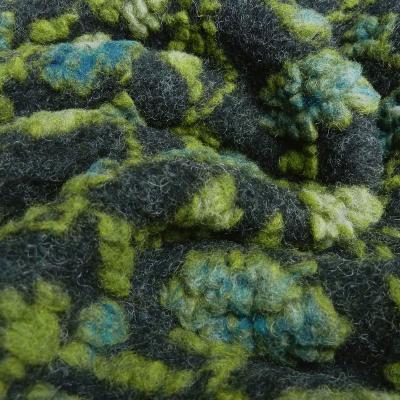 Fabric italian patterned walkloden boiled wool relief flowers tendrils anthracite green petrol coat fabric dress fabric