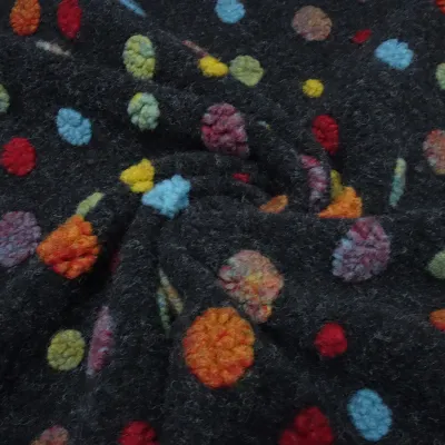 Stoff Premium Musterwalk Kochwolle Boppel Jacquard Anthrazit Bunt Multicolor Kleiderstoff Mantelstoff