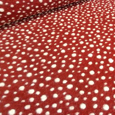 Stoff Ital. Musterwalk Kochwolle Walkloden Relief Fliegenpilz Pünktchen rot wollweiß Mantelstoff Kleiderstoff Jackenstoff