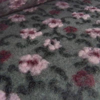Fabric Ital. pattern walk boiled wool walkloden relief flowers tendrils gray pink bordeaux black dress fabric coat fabric