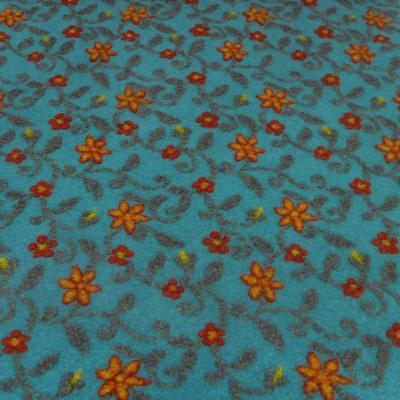 Fabric Ital. pattern walk cooking wool walkloden relief flowers petrol gray red yellow coat fabric dress fabric