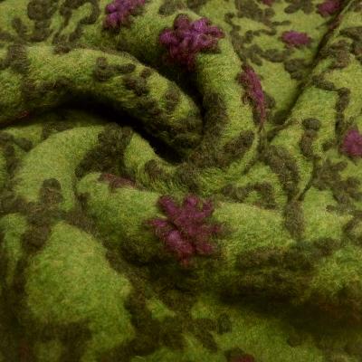 Stoff Ital. Musterwalk Walkloden Relief Blumen Ranken grün fuchsia oliv Kleiderstoff Mantelstoff
