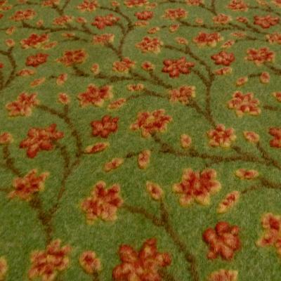 Stoff Ital. Musterwalk Walkloden Kochwolle Relief Blumen Ranken grün gelb rot braun Mantelstoff Kleiderstoff