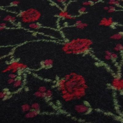 Fabric Italian patterned boiled wool boiled loden with relief floral tendrils black red green coat fabric jacket fabric
