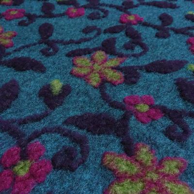 Stoff Ital. Musterwalk Walkloden Kochwolle Relief Blumen blau lila fuchsia grün Kleiderstoff Mantelstoff