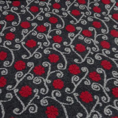 Fabric Ital. pattern walk boiled wool walkloden with relief flowers tendrils anthracite red light gray dress fabric coat fabric