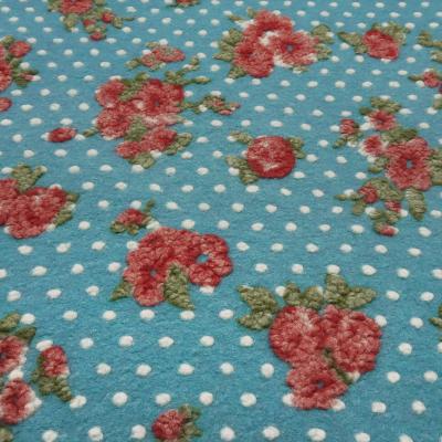 Stoff Ital. Musterwalk Walkloden Kochwolle mit Relief Blumen Punkte Design blau-türkis rot grün wollweiß Kleiderstoff Manteltstoff​