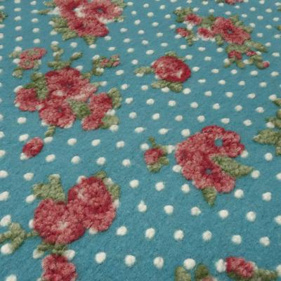 Stoff Ital. Musterwalk Walkloden Kochwolle mit Relief Blumen Punkte Design blau-türkis rot grün wollweiß Kleiderstoff Manteltstoff​
