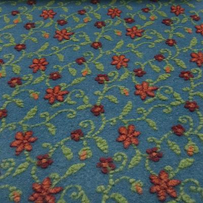 AUFTRAGSPRODUKTION - Stoff Ital. Musterwalk Kochwolle Walkloden Relief Blumen Ranken petrol grün orange dunkelrot Mantelstoff Kleiderstoff