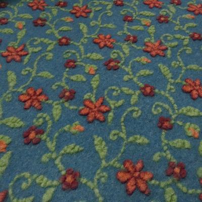 AUFTRAGSPRODUKTION - Stoff Ital. Musterwalk Kochwolle Walkloden Relief Blumen Ranken petrol grün orange dunkelrot Mantelstoff Kleiderstoff