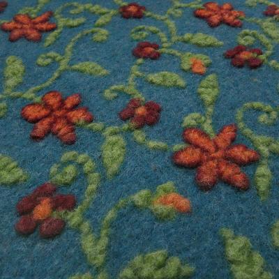 AUFTRAGSPRODUKTION - Stoff Ital. Musterwalk Kochwolle Walkloden Relief Blumen Ranken petrol grün orange dunkelrot Mantelstoff Kleiderstoff