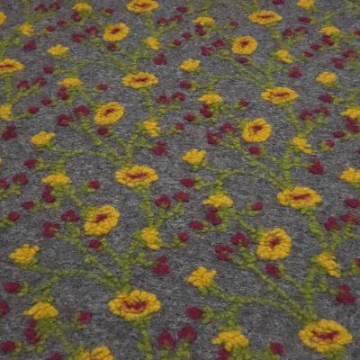 Fabric Ital. pattern walk boiled wool walkloden relief floral pattern gray yellow green berry coat fabric dress fabric