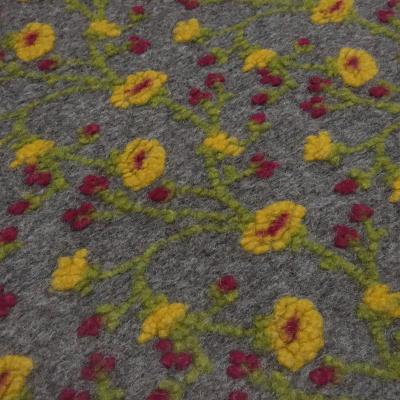 Fabric Ital. pattern walk boiled wool walkloden relief floral pattern gray yellow green berry coat fabric dress fabric