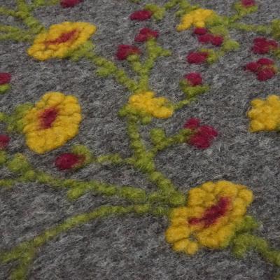 Fabric Ital. pattern walk boiled wool walkloden relief floral pattern gray yellow green berry coat fabric dress fabric