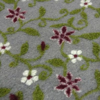 Fabric Italian pattern walk boiled wool Walkloden relief flowers tendrils gray melange green red wool white dress fabric coat fabric