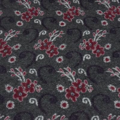 Fabric Italian patterned boiled wool Relief flowers and vines dark gray burgundy white purple dress fabric coat fabric