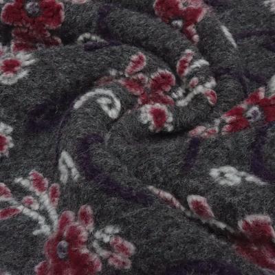 Fabric Italian patterned boiled wool Relief flowers and vines dark gray burgundy white purple dress fabric coat fabric