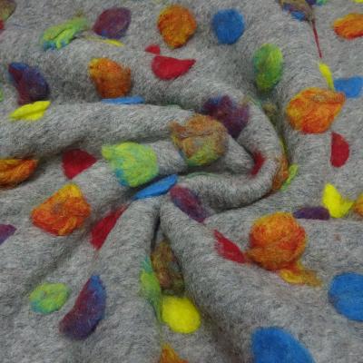 Stoff Ital. Musterwalk Kochwolle Walkloden mit Relief Boppel Punkte Design grau melange multicolor bunt Mantelstoff Kleiderstoff