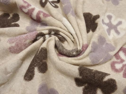 Fabric Ital. cotton jersey with intarsia wool tops flowers in beige brown old pink wool white dress fabric