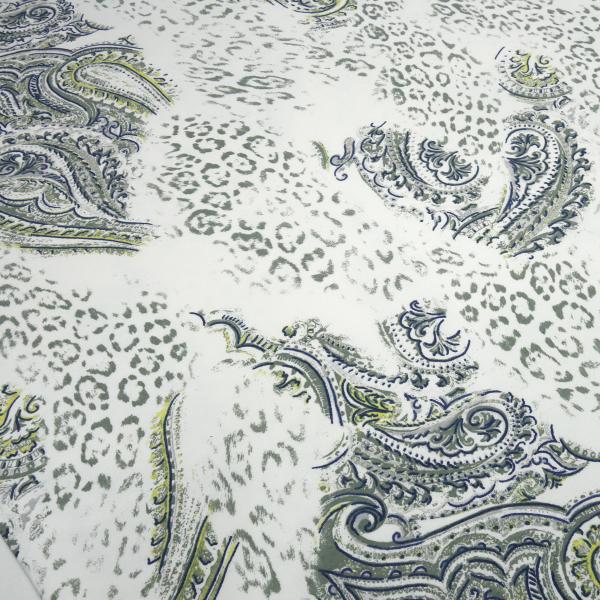 Fabric cotton French Terry summer sweatshirt fabric animal fur pattern leopard paisley design cream taupe navy yellow green dress fabric
