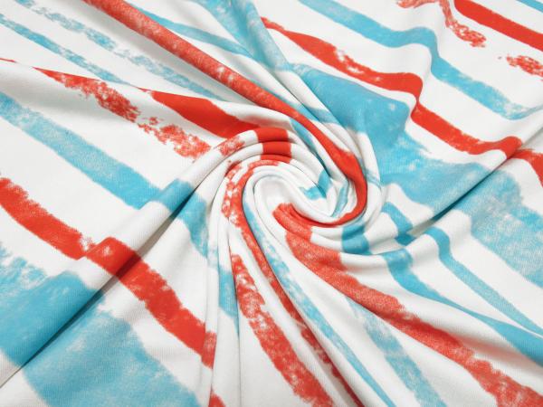 Stoff Viskose Jersey quergestreift gestreift weiss rot türkis Kleiderstoff Kinderstoff